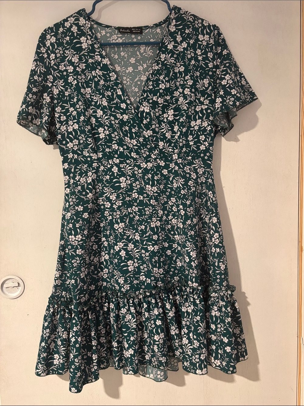 Floral V-Neck Wrap Mini Dress in Dark Green